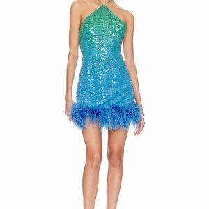 SAU LEE JEWEL DRESS IN GREEN BLUE OMBRÉ
